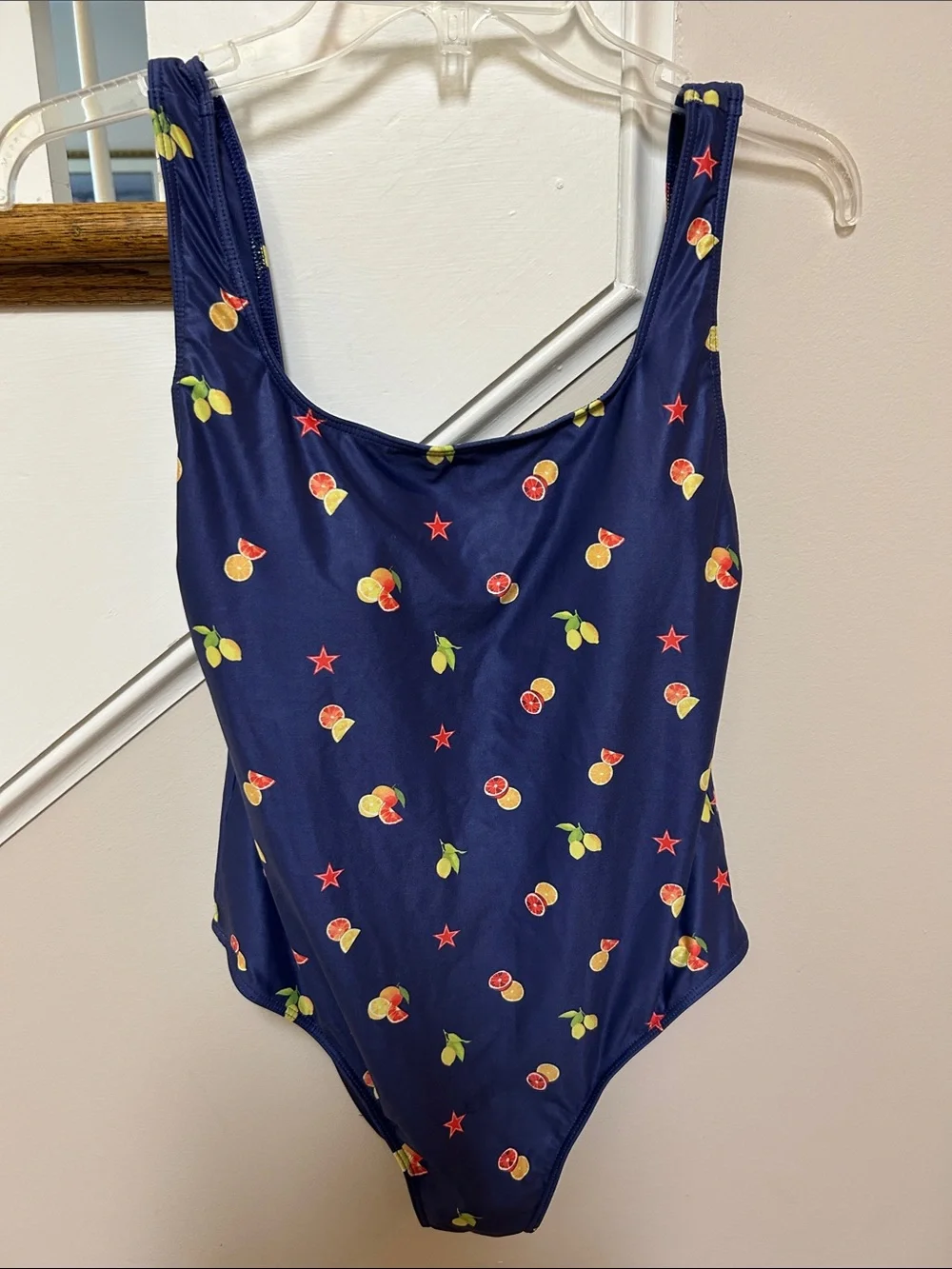 San Pellegrino X Kenny Flowers NWT L Navy Citrus Fruit-Print One-Piece Swimsuit